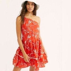 Free People Linen Ruffle Hem Single Shoulder Dress